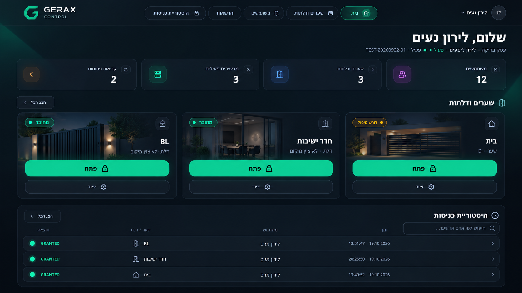 GERAX Control dashboard